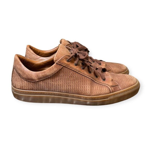 Aquatalia Alaric Woven Embossed Leather Sneaker in Brown Mens 13 Made in IT - Picture 2 of 7